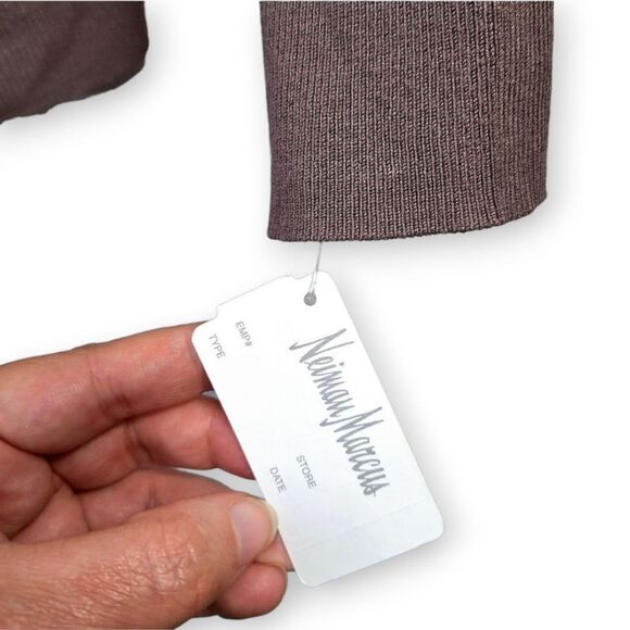 NWT Neiman Marcus Brown Taupe Cowl Neck Pom-Pom Long Sleeved Sweater Sz S - Picture 6 of 9